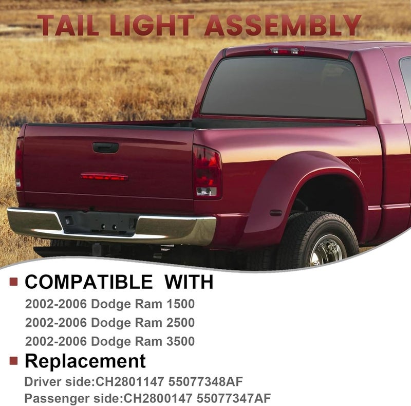 CONLLCON Tail Lights Assembly Compatible with 2002-2006 Dodge Ram 1500 2500 3500, Rear Light Taillights Replacement # CH2801147 CH2800147 55077348AF 55077347AF - Image 2